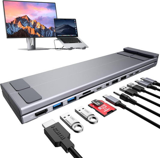 Elevate Pro™ 8‑in‑1 Ergonomic Laptop Stand & Docking Station