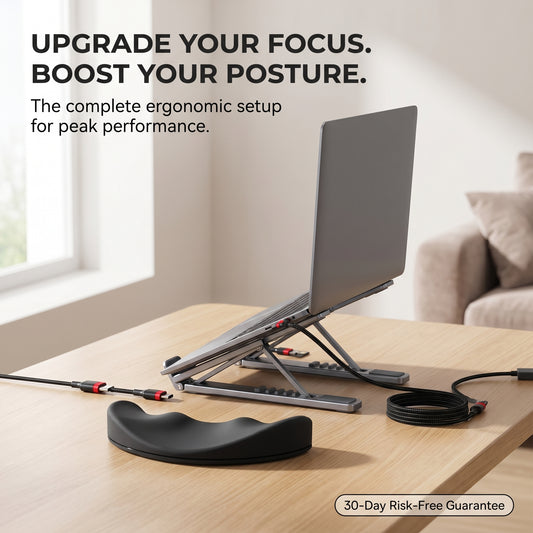Focus Desk Setup – Elevate Pro + FlowRest + PowerLink